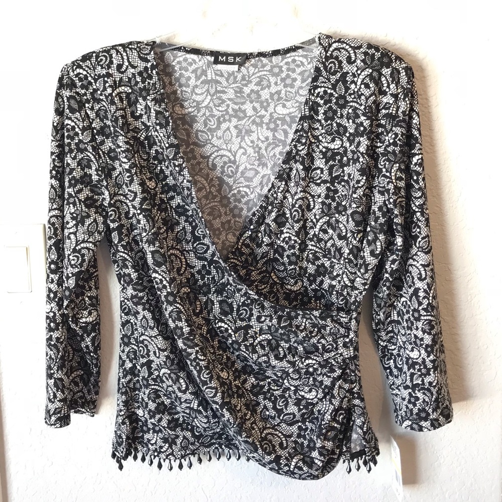 Beaded Black and white MSK 3/4 length top NWTs
